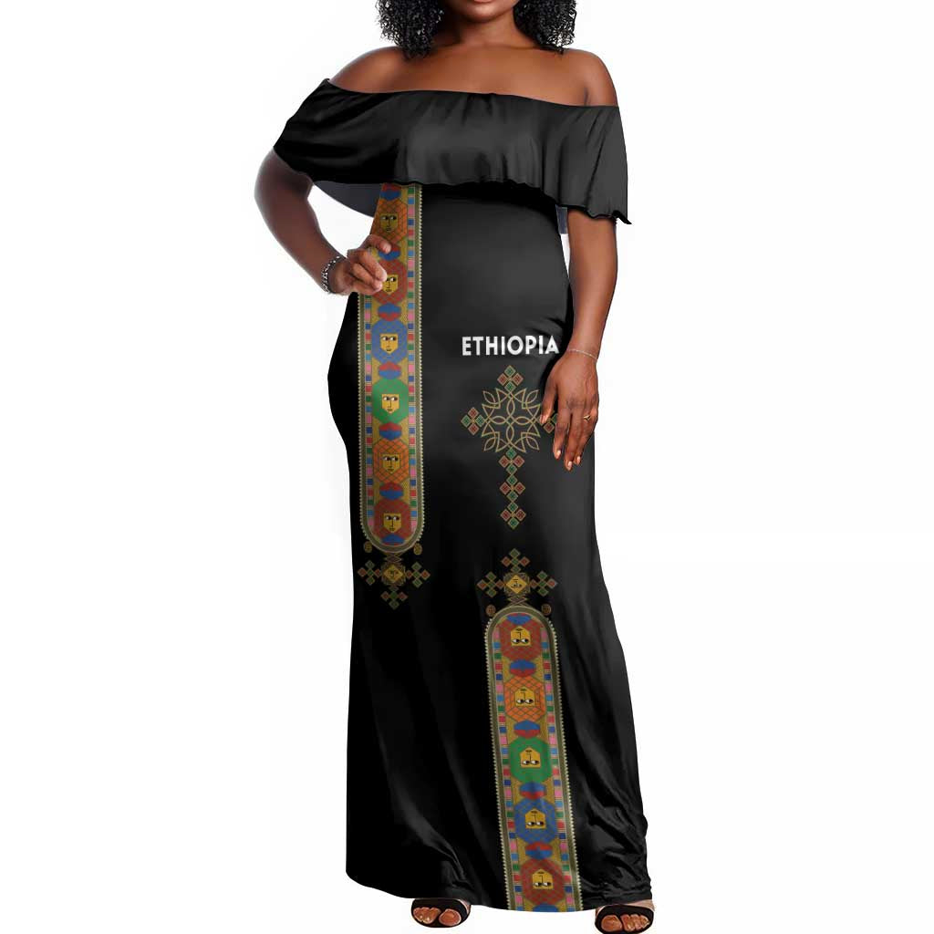 Ethiopia Saba Kemis Off Shoulder Maxi Dress Lion Of Judah Black Color