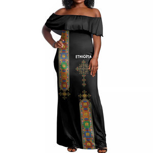 Ethiopia Saba Kemis Off Shoulder Maxi Dress Lion Of Judah Black Color