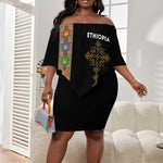 Ethiopia Saba Kemis Off Shoulder Short Dress Lion Of Judah Black Color