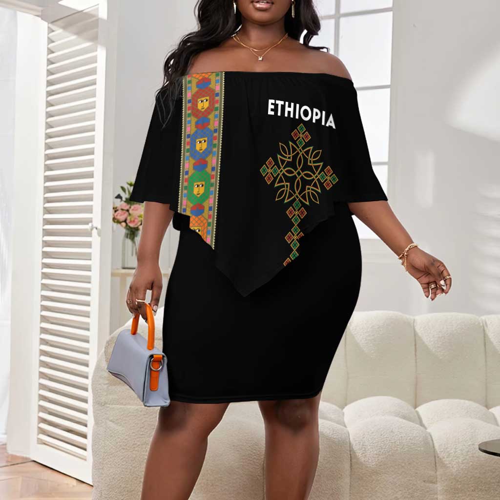 Ethiopia Saba Kemis Off Shoulder Short Dress Lion Of Judah Black Color