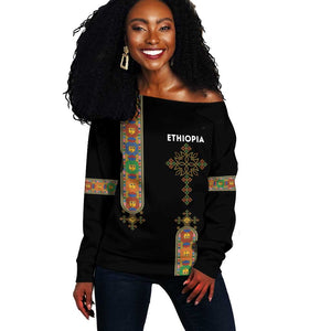 Ethiopia Saba Kemis Off Shoulder Sweater Lion Of Judah Black Color