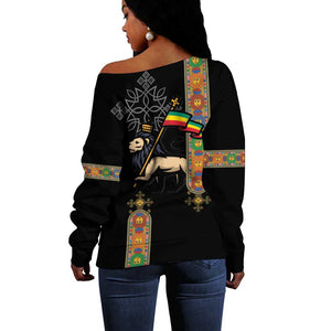 Ethiopia Saba Kemis Off Shoulder Sweater Lion Of Judah Black Color