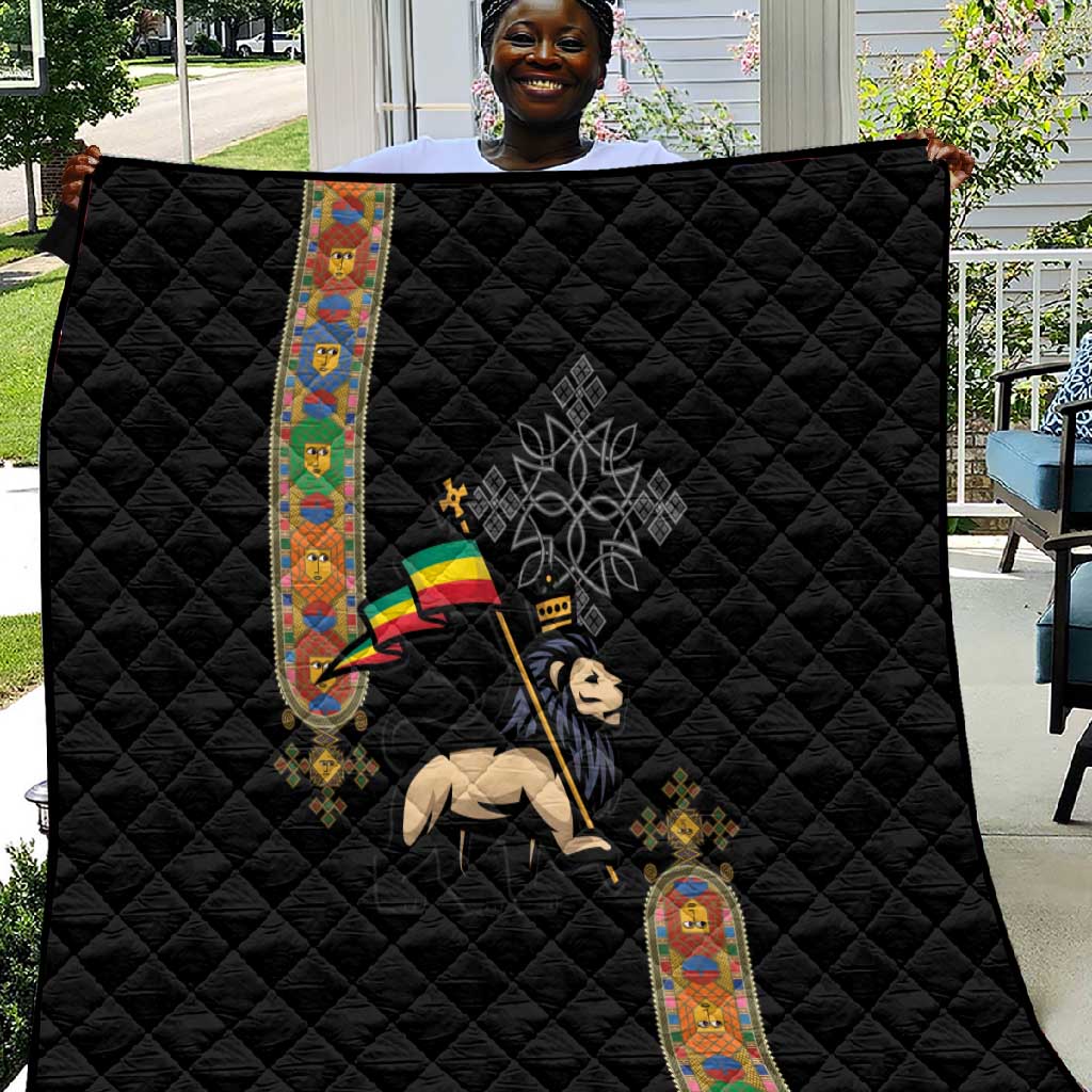 Ethiopia Saba Kemis Quilt Lion Of Judah Black Color