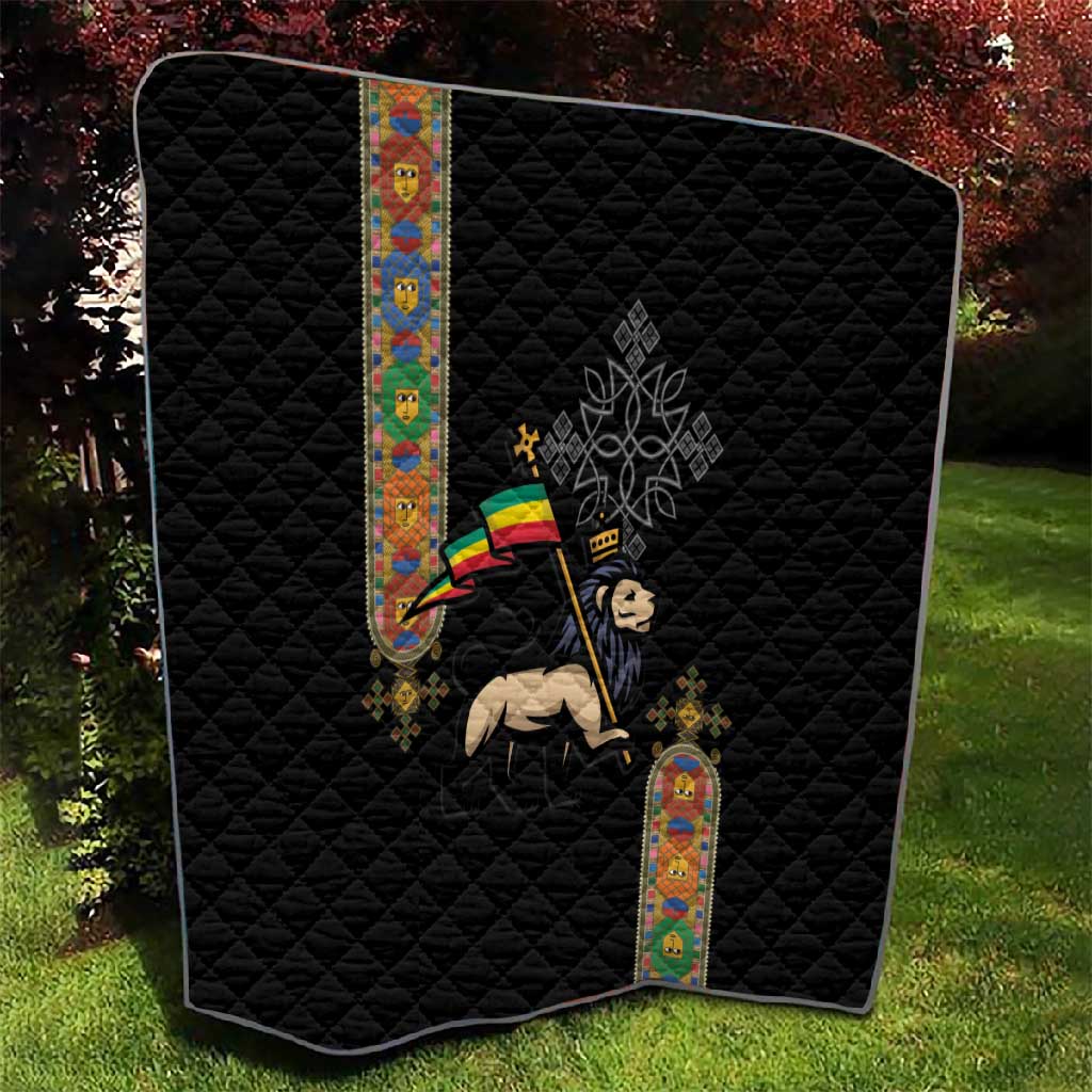 Ethiopia Saba Kemis Quilt Lion Of Judah Black Color