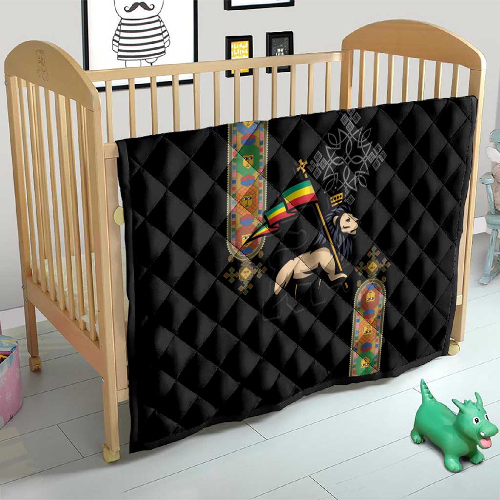 Ethiopia Saba Kemis Quilt Lion Of Judah Black Color