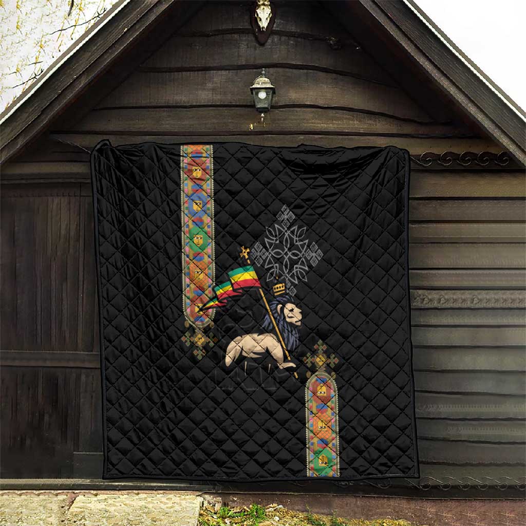 Ethiopia Saba Kemis Quilt Lion Of Judah Black Color