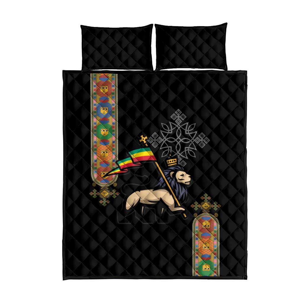 Ethiopia Saba Kemis Quilt Bed Set Lion Of Judah Black Color