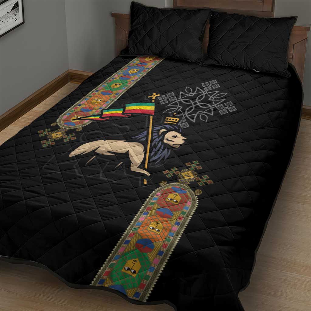 Ethiopia Saba Kemis Quilt Bed Set Lion Of Judah Black Color