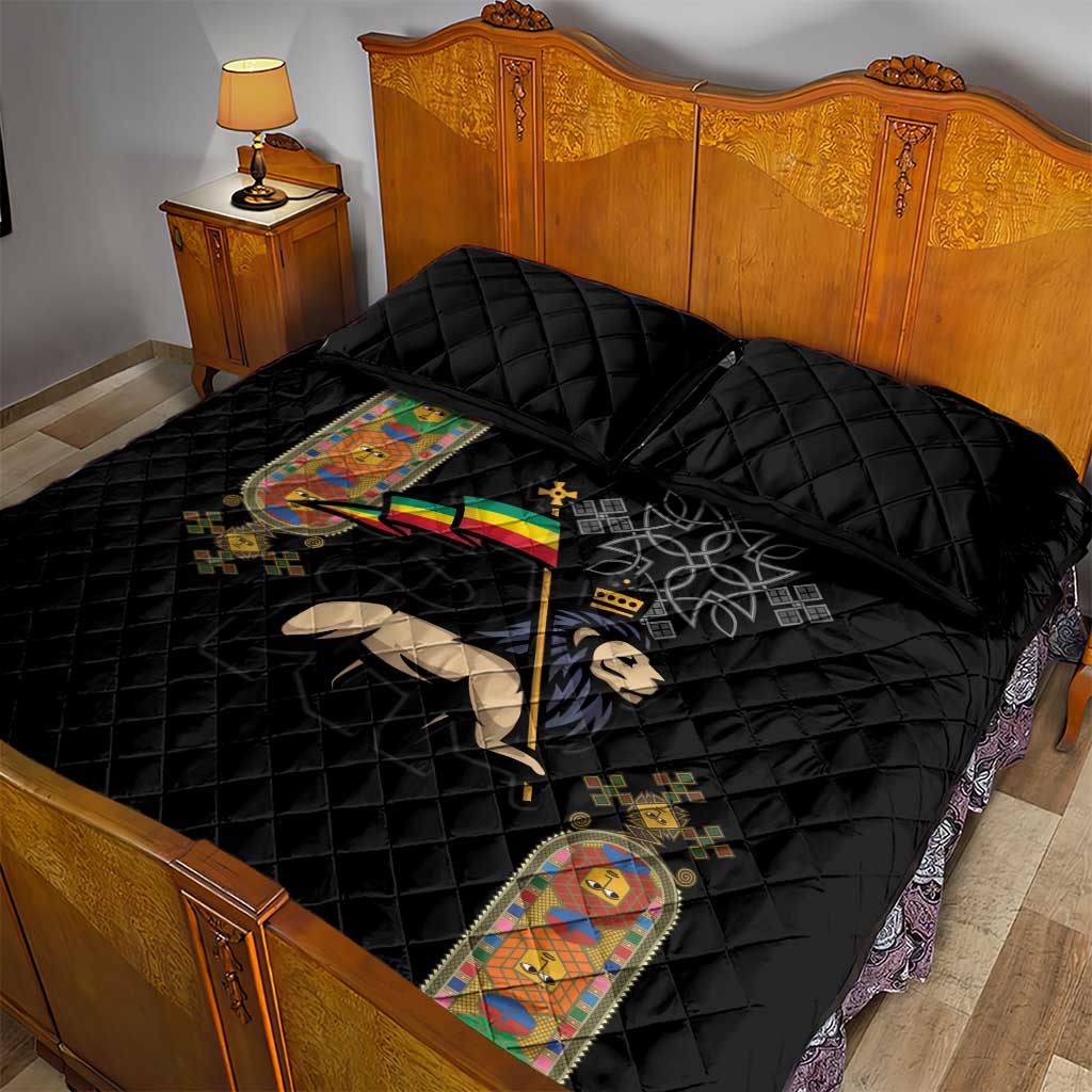 Ethiopia Saba Kemis Quilt Bed Set Lion Of Judah Black Color