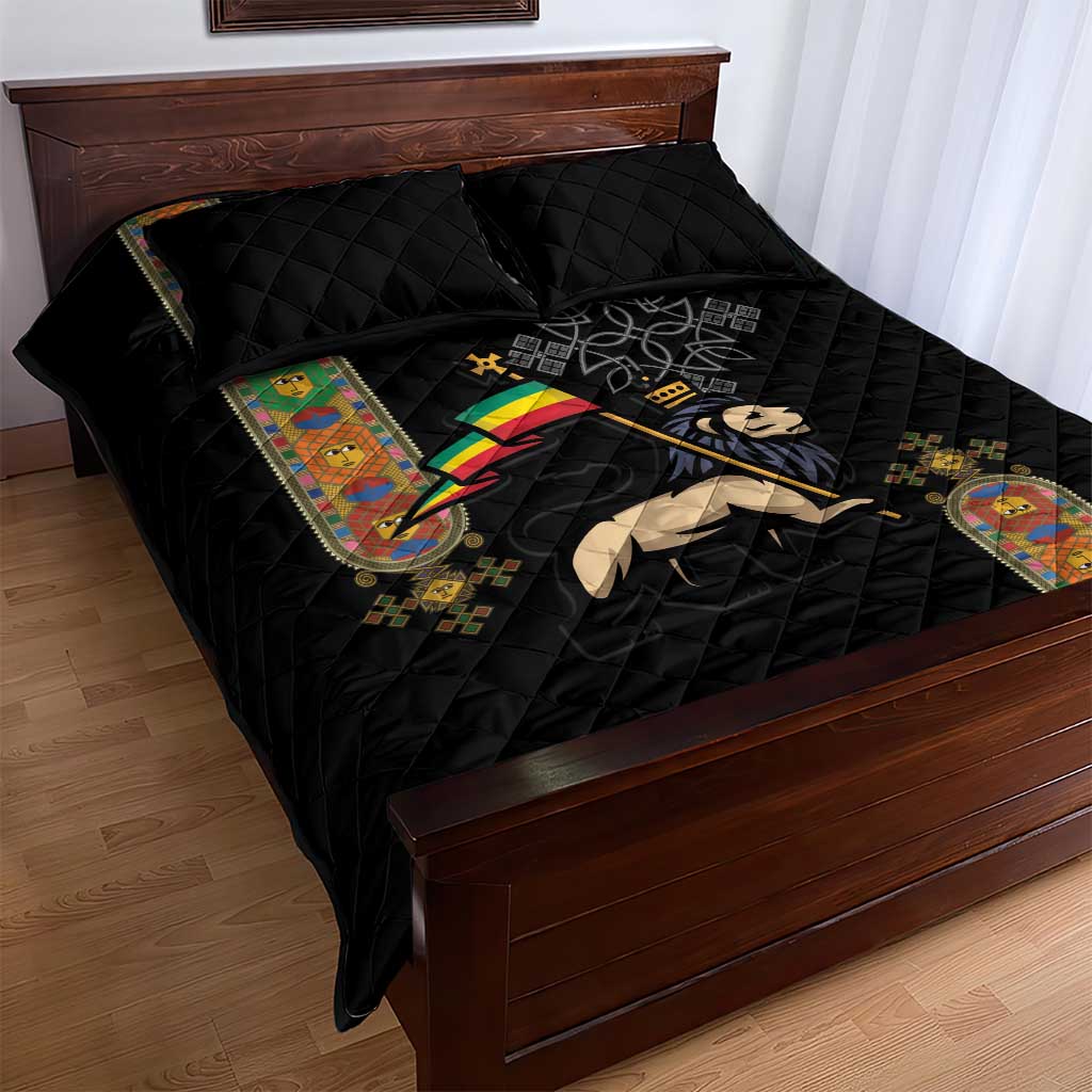 Ethiopia Saba Kemis Quilt Bed Set Lion Of Judah Black Color