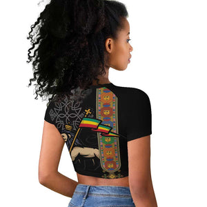 Ethiopia Saba Kemis Raglan Cropped T shirt Lion Of Judah Black Color