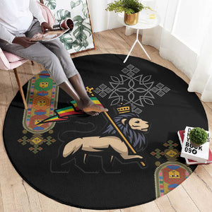 Ethiopia Saba Kemis Round Carpet Lion Of Judah Black Color