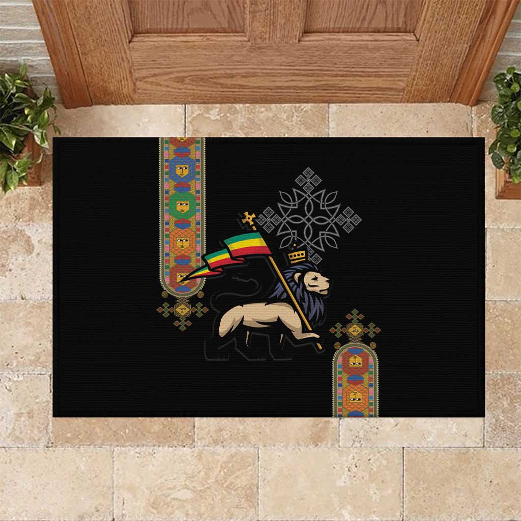 Ethiopia Saba Kemis Rubber Doormat Lion Of Judah Black Color