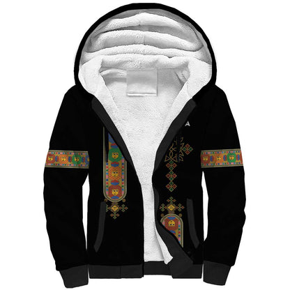 Ethiopia Saba Kemis Sherpa Hoodie Lion Of Judah Black Color