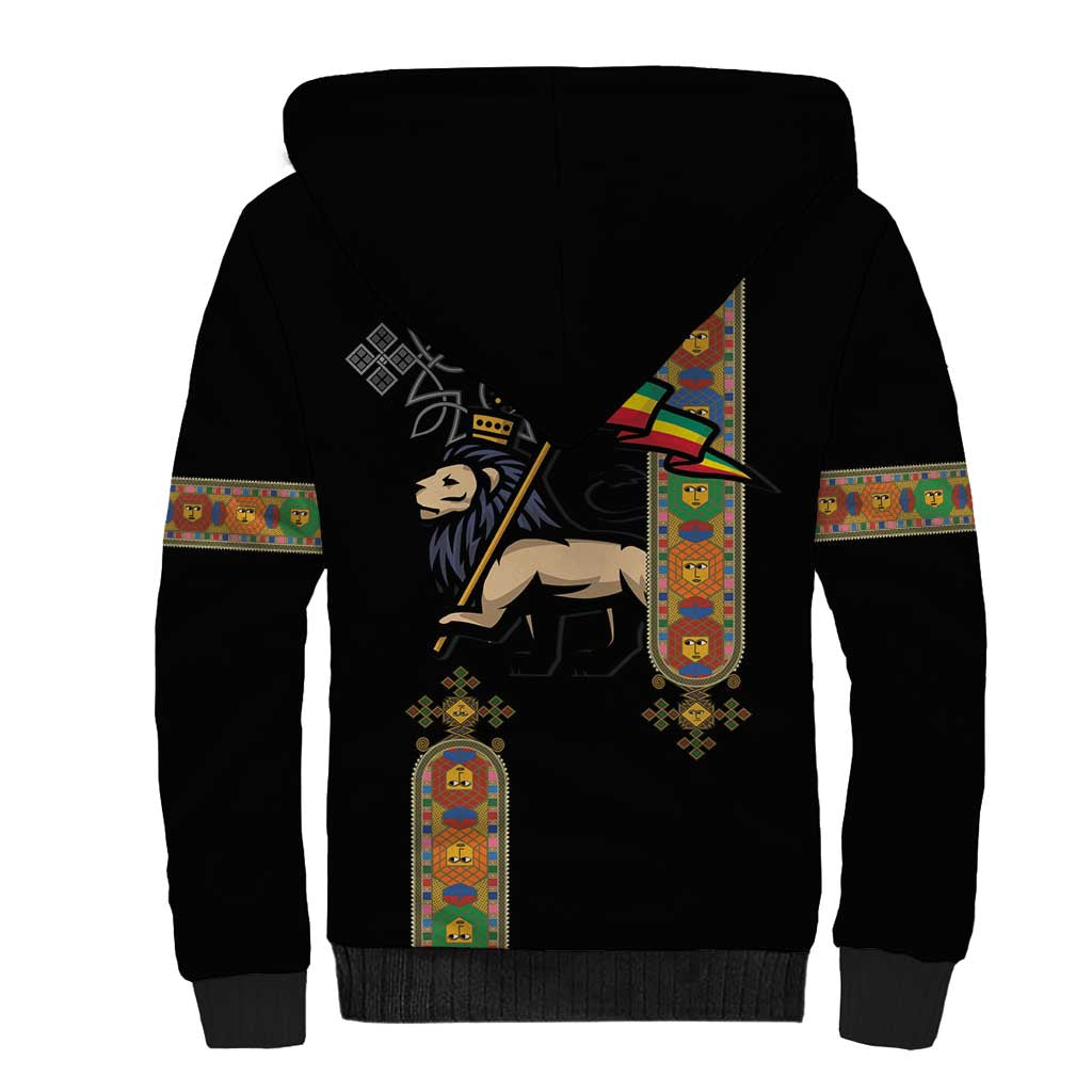 Ethiopia Saba Kemis Sherpa Hoodie Lion Of Judah Black Color