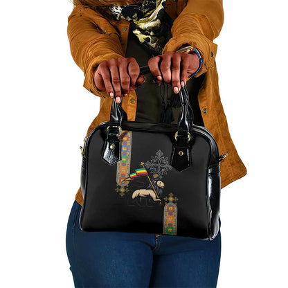 Ethiopia Saba Kemis Shoulder Handbag Lion Of Judah Black Color