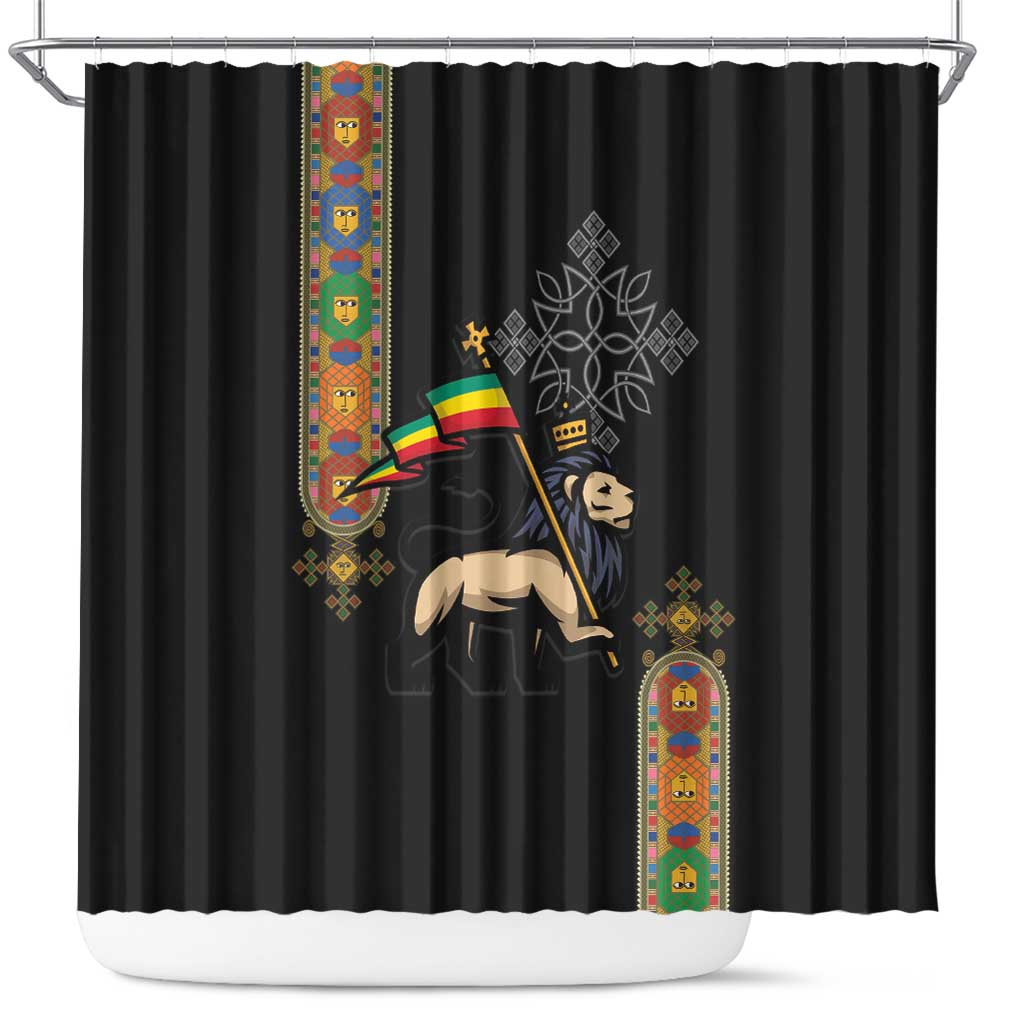 Ethiopia Saba Kemis Shower Curtain Lion Of Judah Black Color