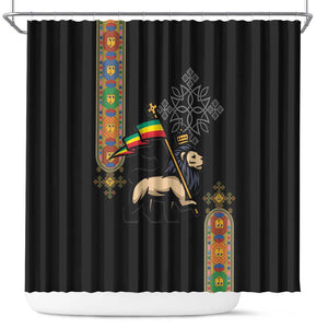 Ethiopia Saba Kemis Shower Curtain Lion Of Judah Black Color