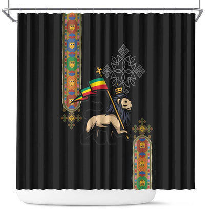 Ethiopia Saba Kemis Shower Curtain Lion Of Judah Black Color