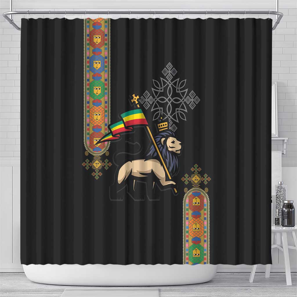 Ethiopia Saba Kemis Shower Curtain Lion Of Judah Black Color