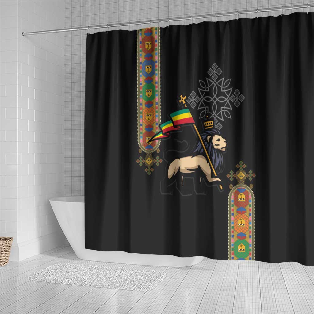 Ethiopia Saba Kemis Shower Curtain Lion Of Judah Black Color