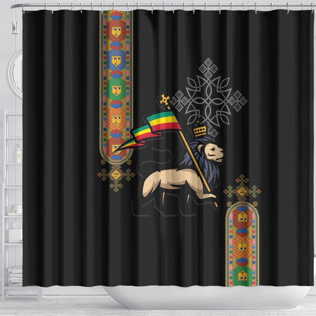 Ethiopia Saba Kemis Shower Curtain Lion Of Judah Black Color