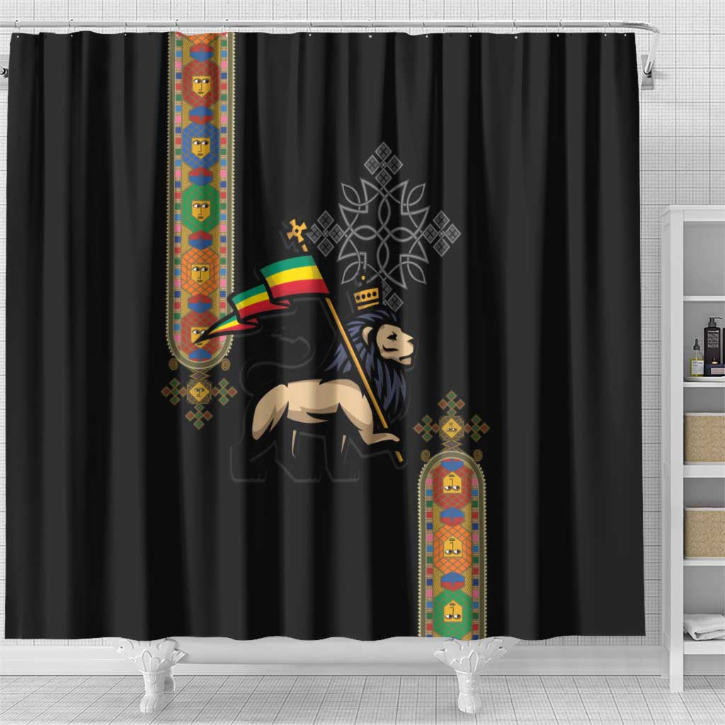 Ethiopia Saba Kemis Shower Curtain Lion Of Judah Black Color