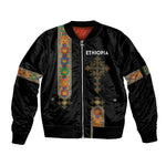 Ethiopia Saba Kemis Sleeve Zip Bomber Jacket Lion Of Judah Black Color