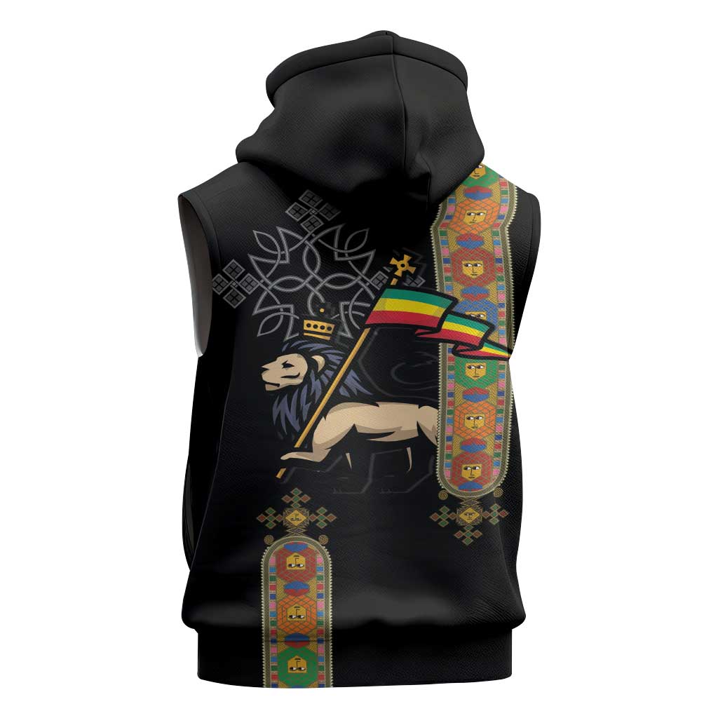 Ethiopia Saba Kemis Sleeveless Hoodie Lion Of Judah Black Color - African Pride