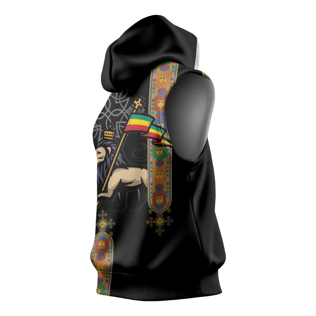 Ethiopia Saba Kemis Sleeveless Hoodie Lion Of Judah Black Color - African Pride