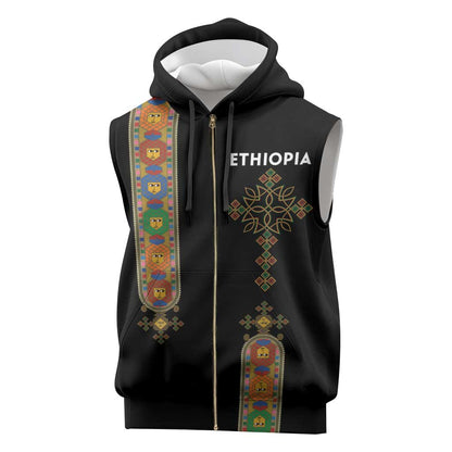 Ethiopia Saba Kemis Sleeveless Zip Hoodie Lion Of Judah Black Color - African Pride