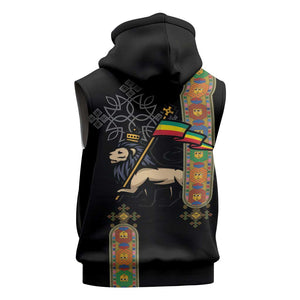 Ethiopia Saba Kemis Sleeveless Zip Hoodie Lion Of Judah Black Color - African Pride