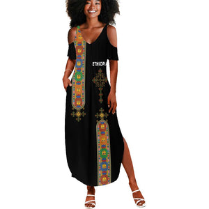 Ethiopia Saba Kemis Summer Maxi Dress Lion Of Judah Black Color