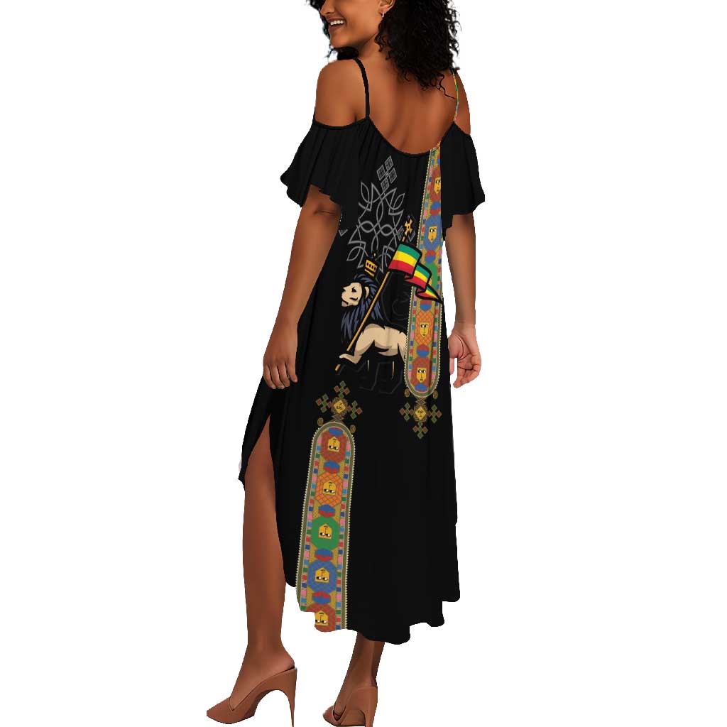 Ethiopia Saba Kemis Summer Maxi Dress Lion Of Judah Black Color