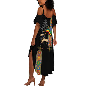 Ethiopia Saba Kemis Summer Maxi Dress Lion Of Judah Black Color