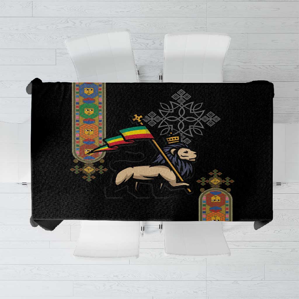 Ethiopia Saba Kemis Tablecloth Lion Of Judah Black Color