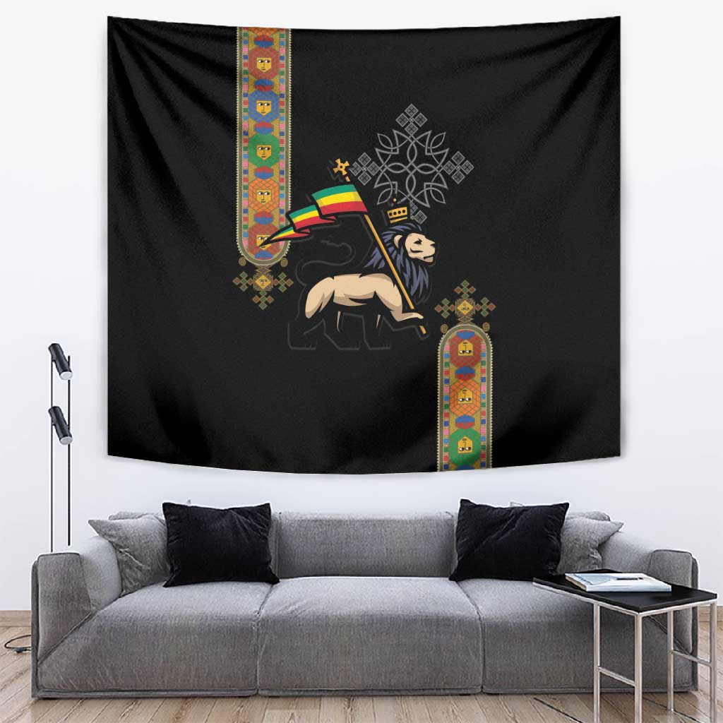 Ethiopia Saba Kemis Tapestry Lion Of Judah Black Color