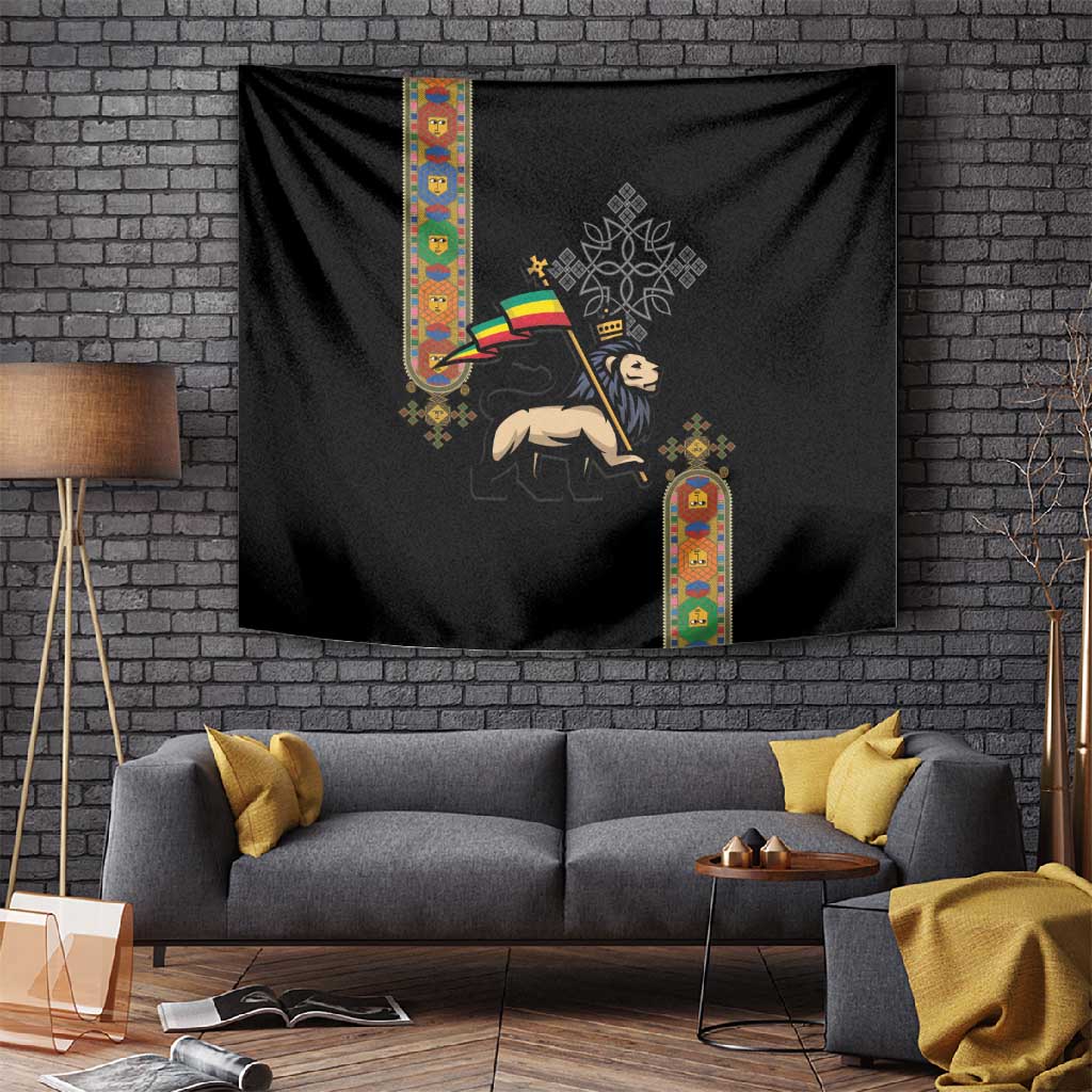 Ethiopia Saba Kemis Tapestry Lion Of Judah Black Color