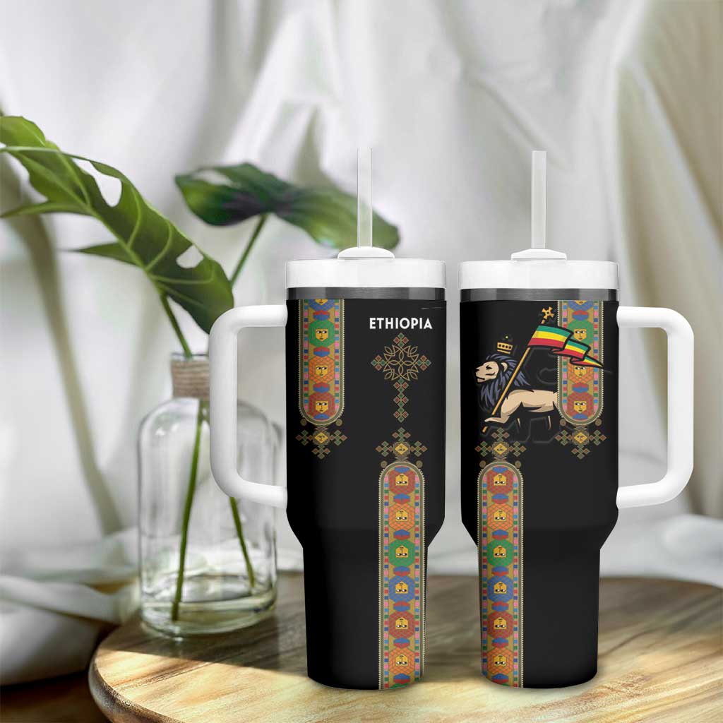 Ethiopia Saba Kemis Tumbler With Handle Lion Of Judah Black Color