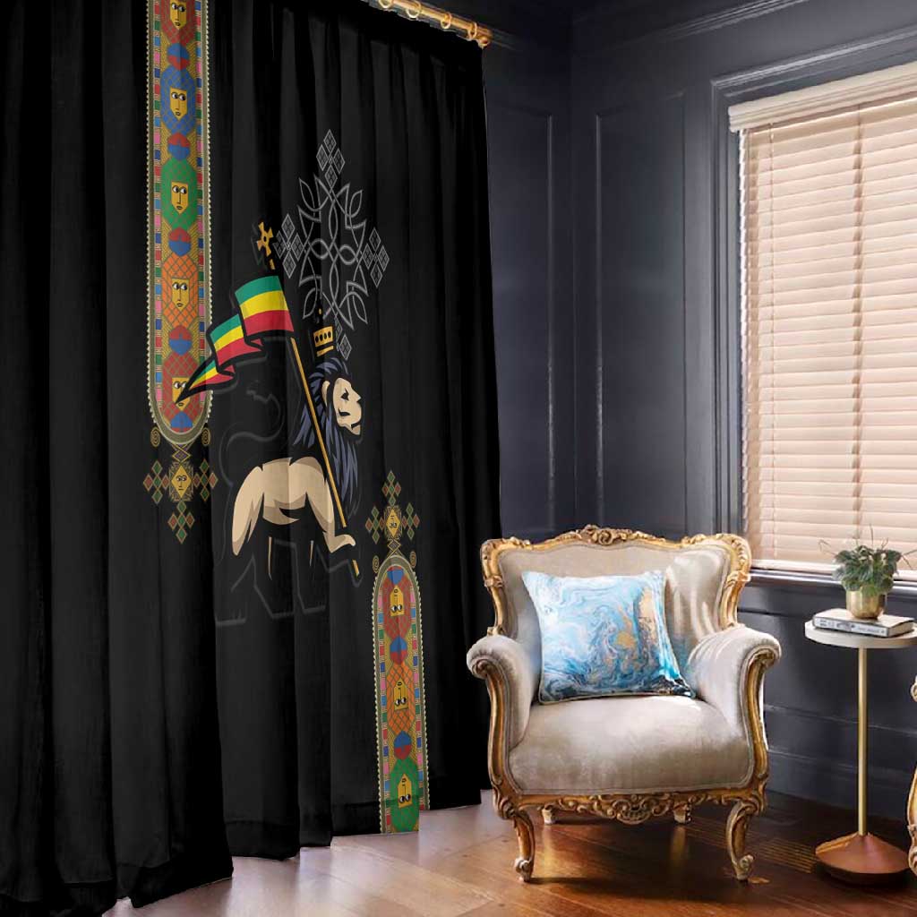 Ethiopia Saba Kemis Window Curtain Lion Of Judah Black Color