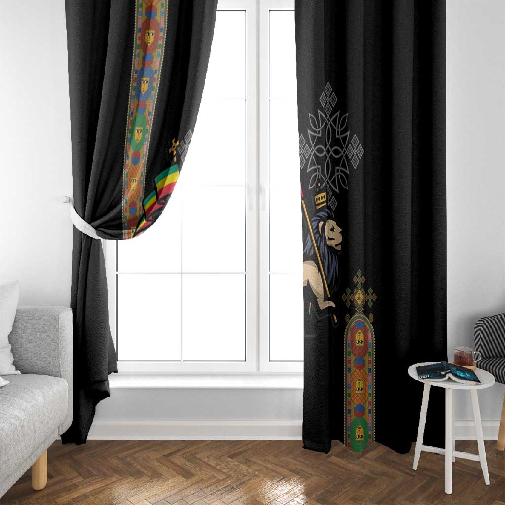 Ethiopia Saba Kemis Window Curtain Lion Of Judah Black Color