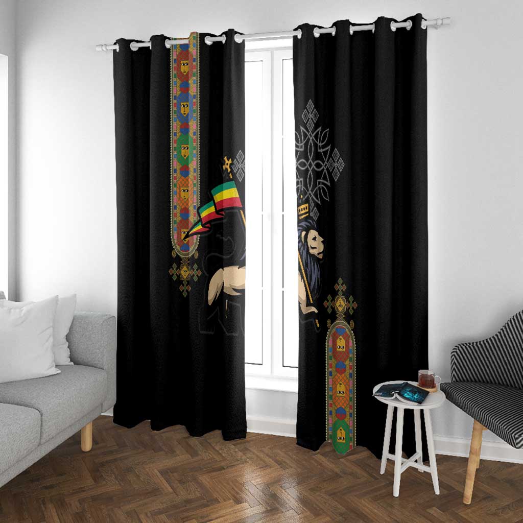 Ethiopia Saba Kemis Window Curtain Lion Of Judah Black Color