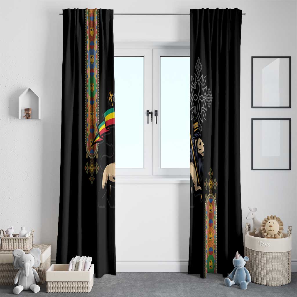 Ethiopia Saba Kemis Window Curtain Lion Of Judah Black Color