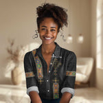 Ethiopia Saba Kemis Women Casual Shirt Lion Of Judah Black Color