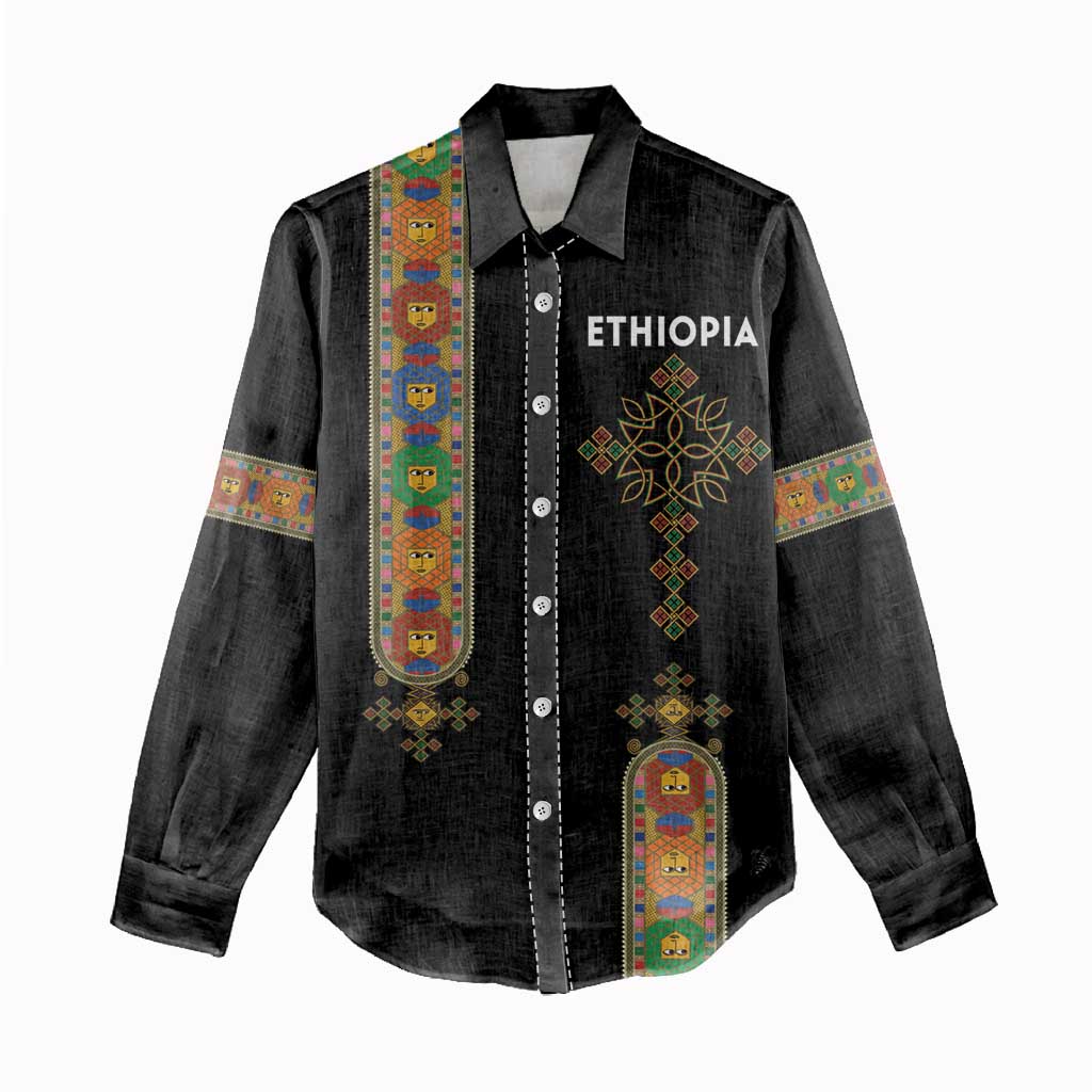 Ethiopia Saba Kemis Women Casual Shirt Lion Of Judah Black Color