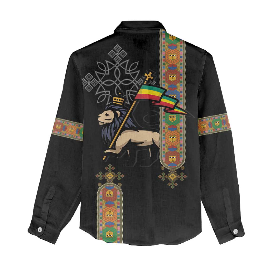 Ethiopia Saba Kemis Women Casual Shirt Lion Of Judah Black Color