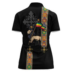 Ethiopia Saba Kemis Women Polo Shirt Lion Of Judah Black Color
