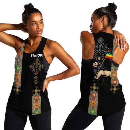 Ethiopia Saba Kemis Women Racerback Tank Lion Of Judah Black Color
