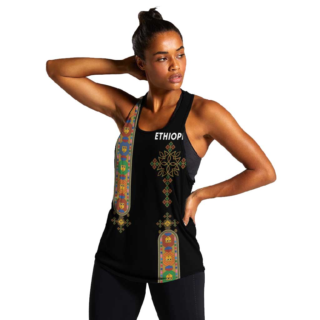 Ethiopia Saba Kemis Women Racerback Tank Lion Of Judah Black Color