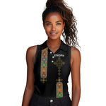 Ethiopia Saba Kemis Women Sleeveless Polo Shirt Lion Of Judah Black Color
